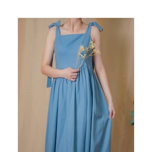 Blue Long Linen Dress, Wedding Dress, Maternity Dress, Linen Clothing, Bridesmaid Dress, Vintage Dress, Boho Linen Dress, Plus Size Dress