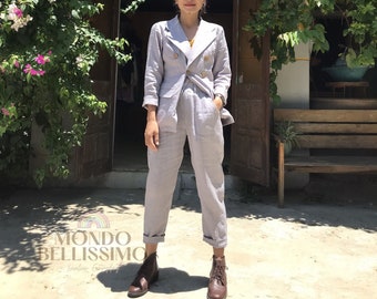 Custom Natural Linen Suit Women, Double Breasted Blazer For Women, Soft Linen Jacket, Casual Linen Blazer And Linen Pants, Sustainable Gift