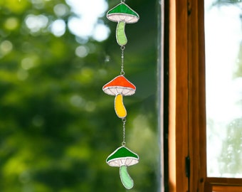 Mushroom Stained Glass, Stained Glass Art, Home Decor, Peace Sign Gift, Mushroom Suncatcher, Window Decoration, Autumn Fall Design F06
