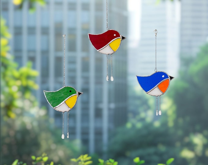 Kolibri-Buntglas, Fensterbehang, handgefertigtes Glas, Geschenk für Naturliebhaber, Lichtfänger, Kolibri-Dekor, bunte Vogelkunst F17