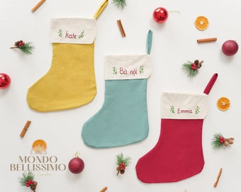 Embroidered Linen Stocking, Christmas Stockings, Linen Stocking, Personalized Gift, Name Stocking, Holiday Stocking, Minimal Stocking X03
