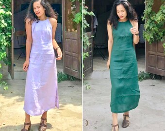 Casual Linen Dress for Women, Maxi Dress, Minimalist Linen Dress, Linen Summer Dress, Plus Size Linen Clothing, Sleeveless Dress, Midi Dress