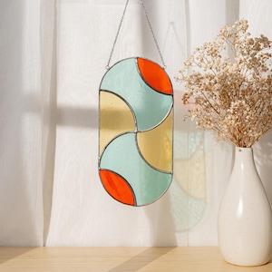 Modern stained glass suncatcher, window decor, glass wall hanging F62