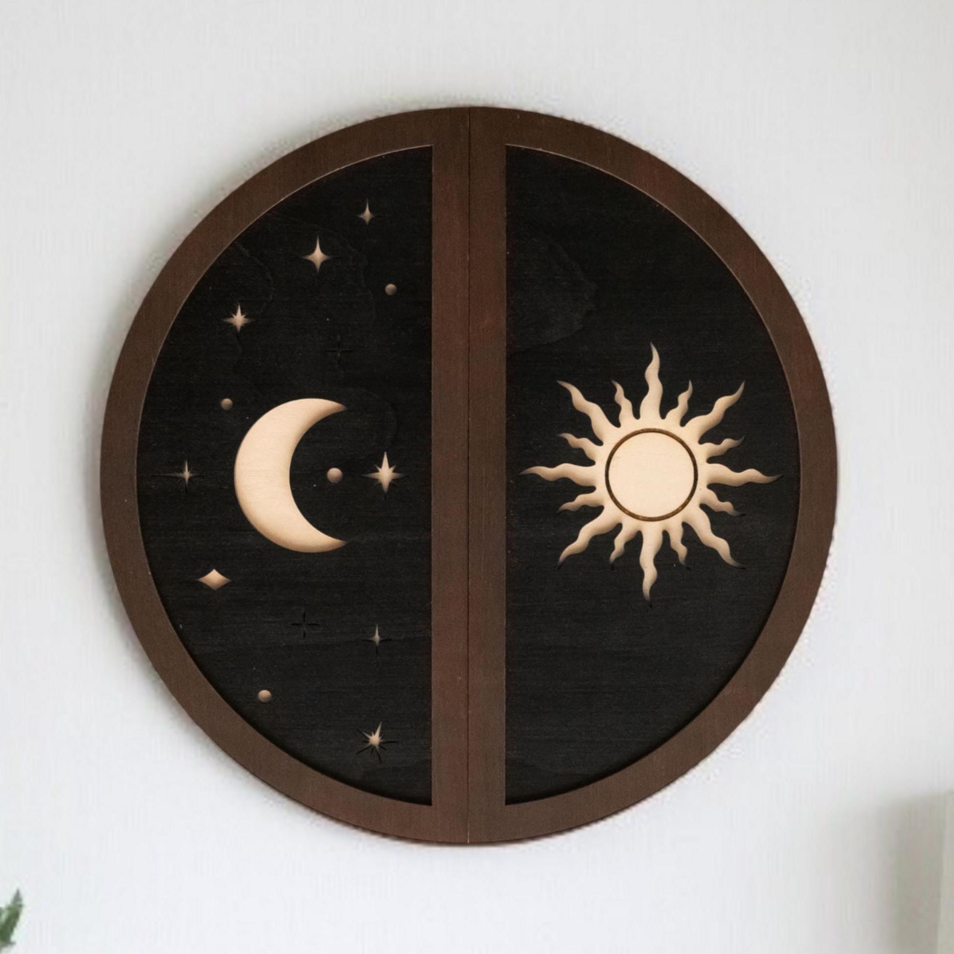 Wood Wall Art, Sun Moon Set, Minimalist Wall Art, Bohemian Home Decor ...