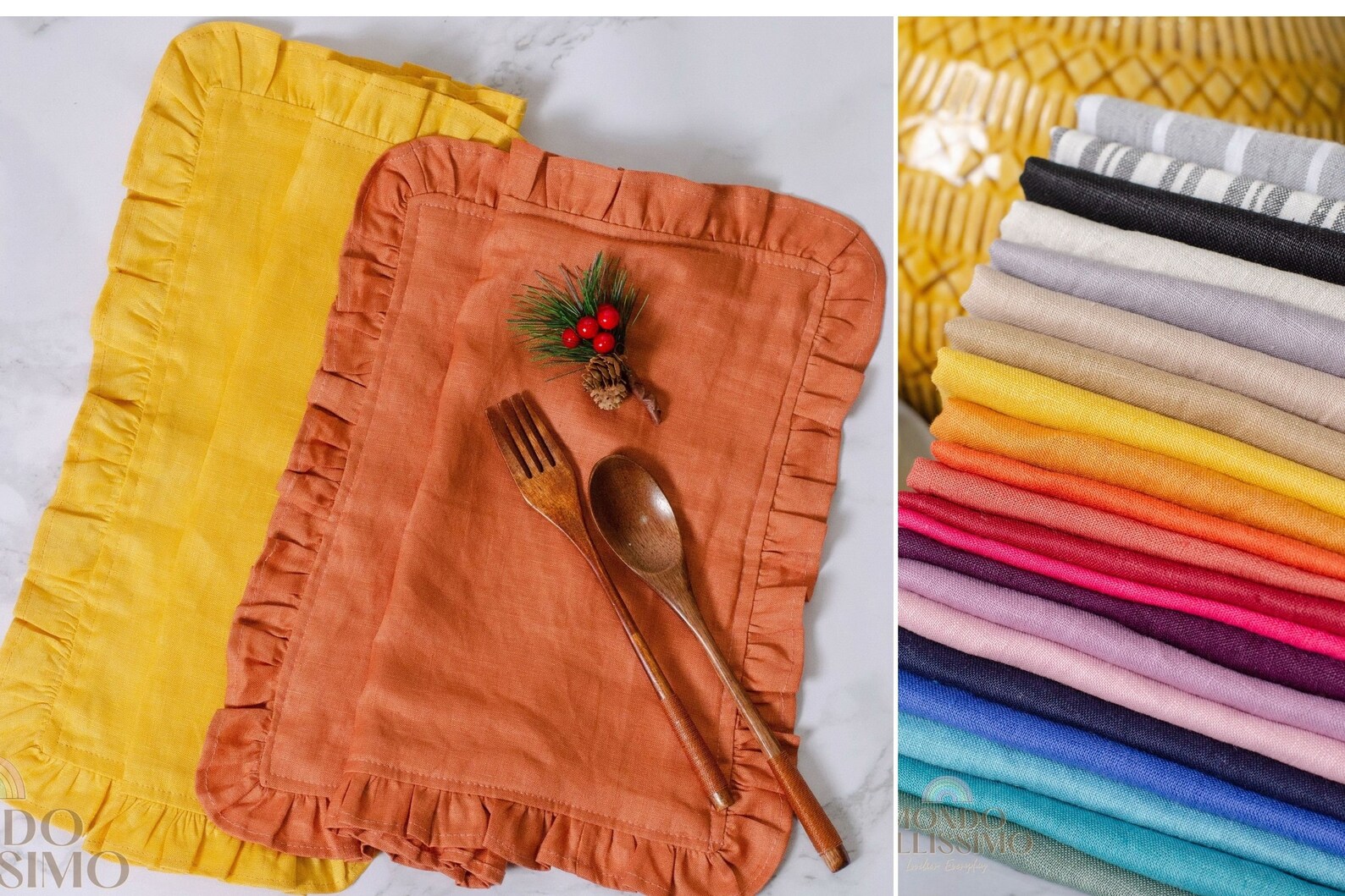 Handmade Linen Placemats Boho Rustic Placemats With Ruffle Etsy