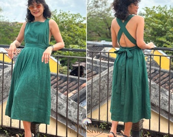 Backless Dress, Linen Midi Dress, Dress With Pockets, Women Clothing, Alternative Wedding, Notperfectlinen, Ethical Fashion