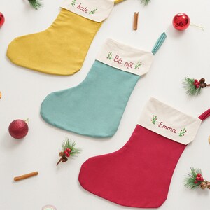 Embroidered Linen Stocking, Christmas Stockings, Linen Stocking, Personalized Gift, Name Stocking, Holiday Stocking, Minimal Stocking X03 image 10