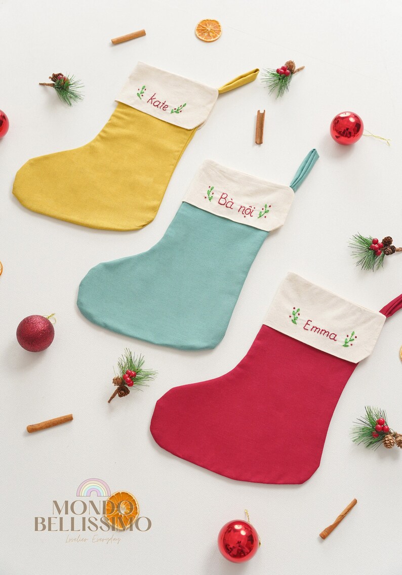 Embroidered Linen Stocking, Christmas Stockings, Linen Stocking, Personalized Gift, Name Stocking, Holiday Stocking, Minimal Stocking X03 image 10