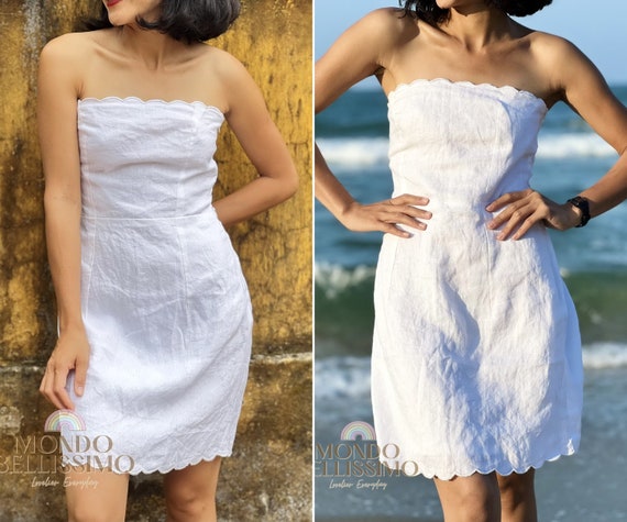 Linen Mini Dress Strapless Dress White Dress Bridemaids - Etsy Ireland