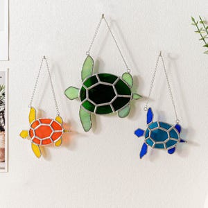 Coastal Stained Glass Turtle Suncatcher F30