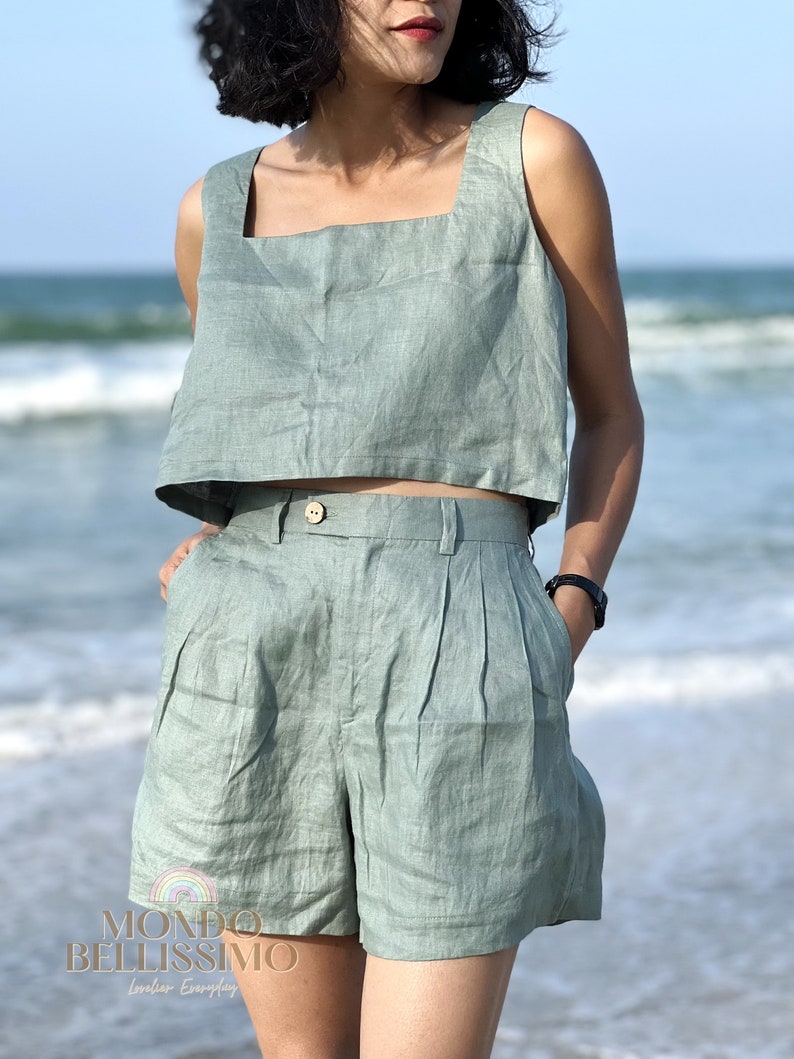 Linen Top and Shorts Summer Linen Set Women Linen Clothes Etsy
