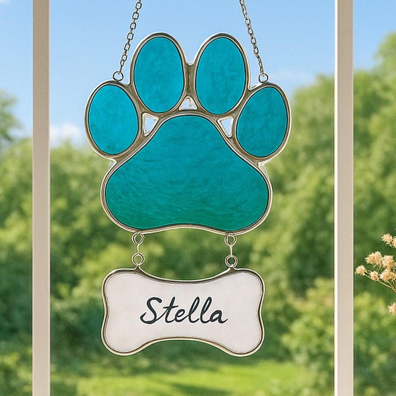Custom Paw Print Stained Glass Memorial Suncatcher | Pet Loss Sympathy ...