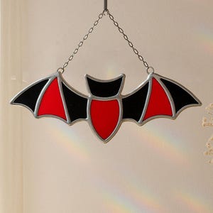 Glass Bat Suncatcher – Handmade Gothic Halloween Window Hanging Decor F45