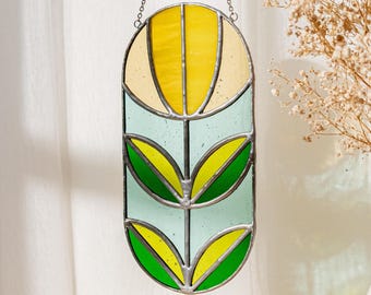 Retro Glasmalerei Fensterbehang, Moderner Sonnenfänger, Glas Wandbehang F71