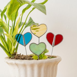 Heart Plant Stake, Plant Lover Gifts, Planter Decoration, Valentines For Her, Glass Art, Garden Outdoor Decor, Handmade Stained F44