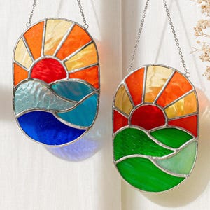 Stained Glass Sun Suncatcher For Bright Boho Wall Decor Accent F94