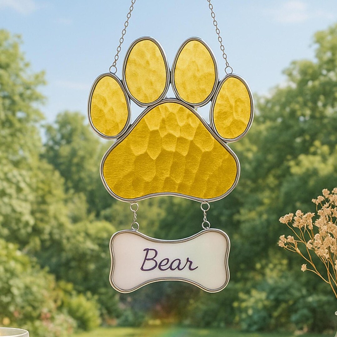 Custom Paw Print Stained Glass Memorial Suncatcher | Pet Loss Sympathy ...