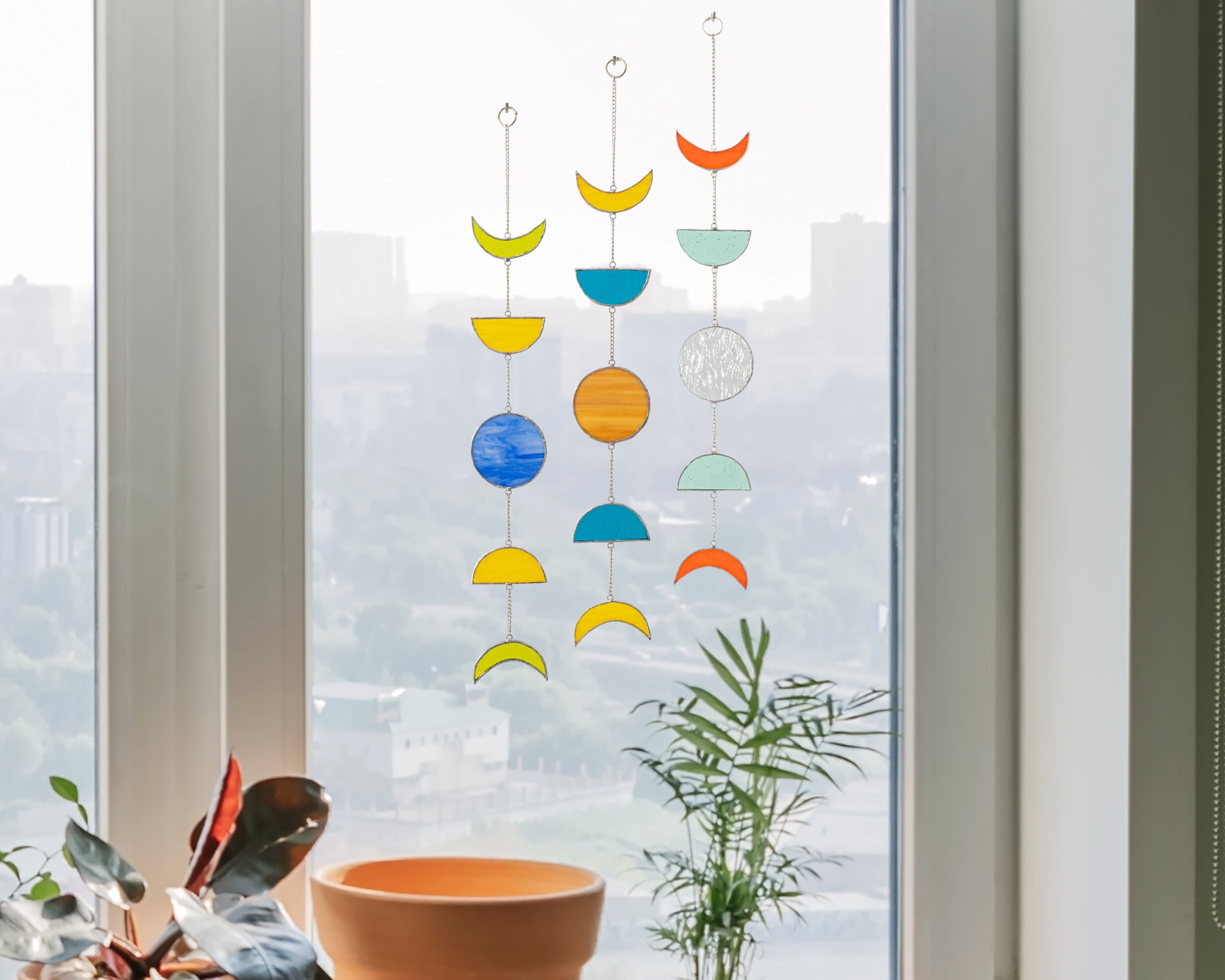 Moon Charm Stained Glass Sun Catcher for Home and Garden Decor F12
