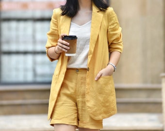 linen blazer shorts set