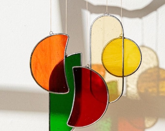 Boho Stained Glass Window Chime – Handmade Sun-Catcher & Wind Chime Decor F88