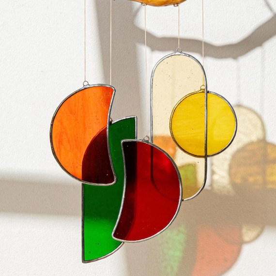 Boho Stained Glass Window Chime – Handmade Sun-Catcher & Wind Chime Decor F88