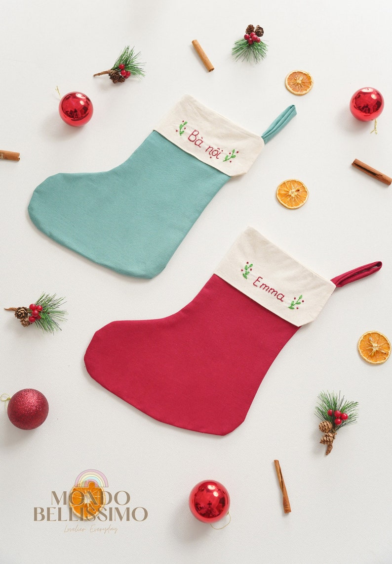Embroidered Linen Stocking, Christmas Stockings, Linen Stocking, Personalized Gift, Name Stocking, Holiday Stocking, Minimal Stocking X03 image 7
