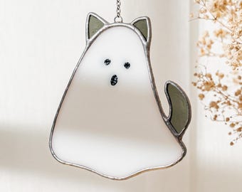 Ghost Suncatcher, Gothic Home Decor, Ghost Home Decor, Goth Stained Glass, Halloween Present, White Ghost, Window Decor, Glass Art F78