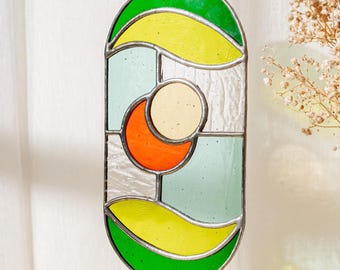 Retro stained glass window hangings, modern suncatcher, glass wall hanging F72