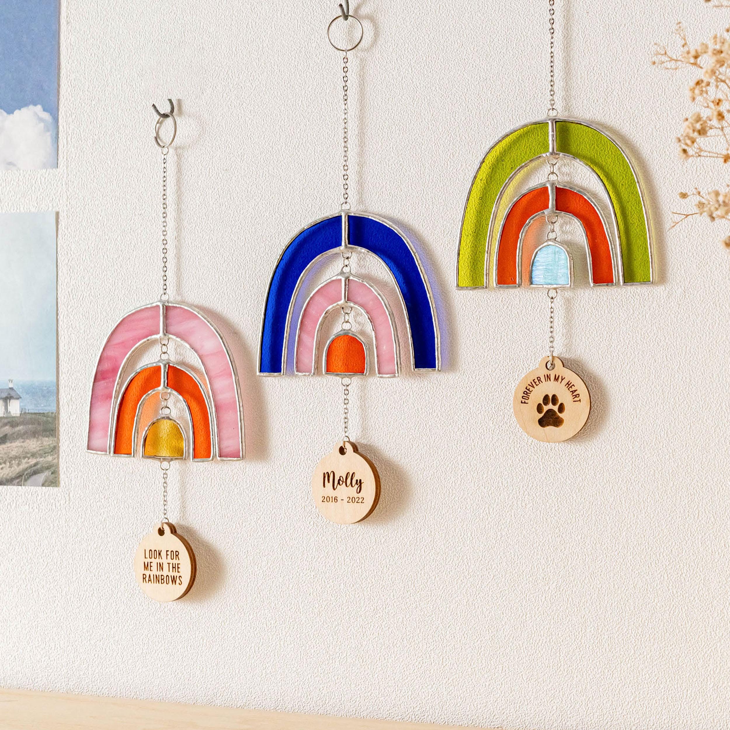 Personalized Rainbow Bridge Stained Glass Sun Catcher. Rainbow Heart ...