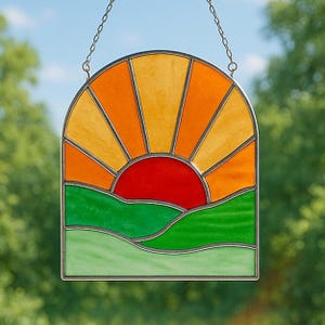 Sunshine Art Glass, Window Decor, Gardener Gift, Suncatcher, Sunshine Suncatcher, Window Hanging, Glass Sun Art, Handmade Stained F93