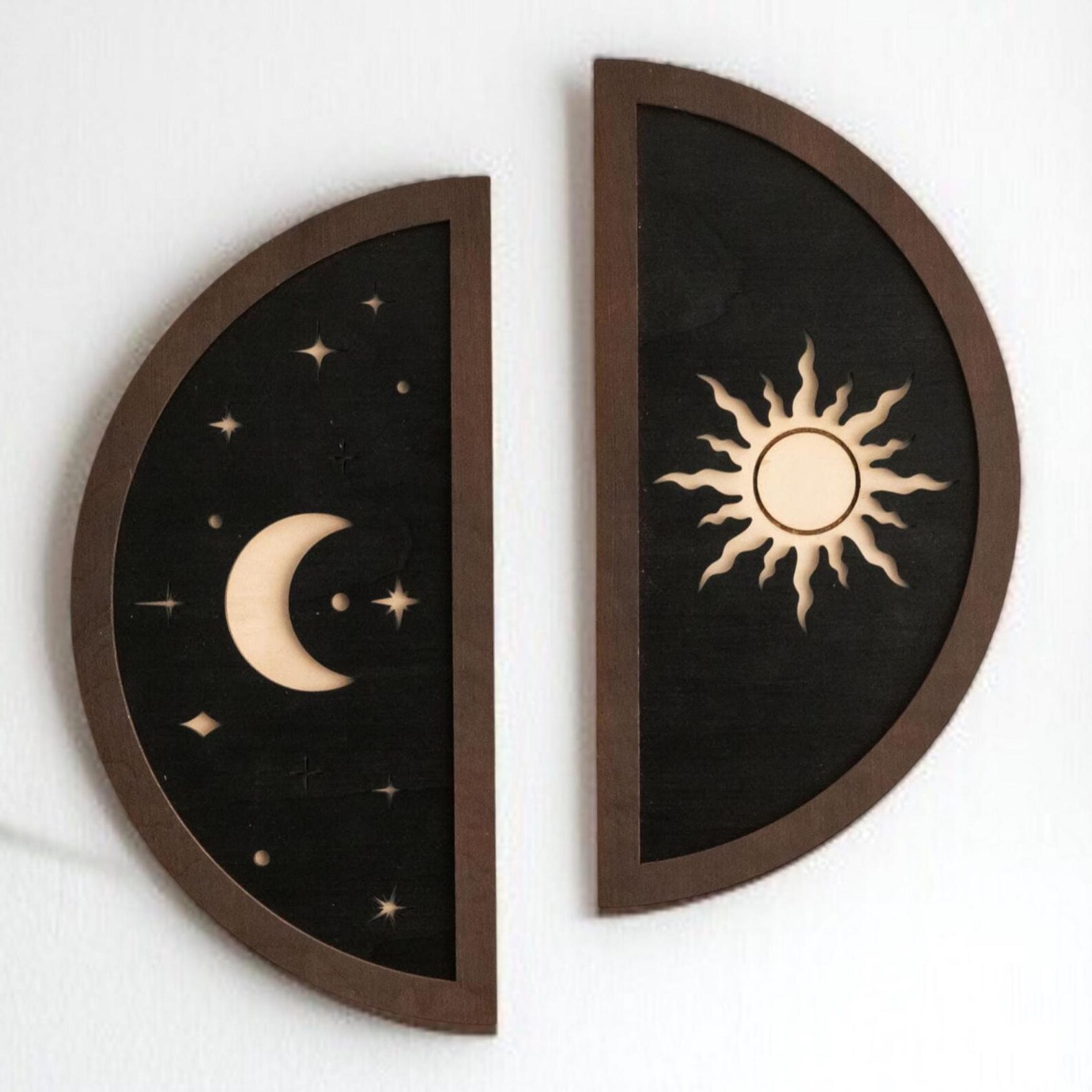 Wood Wall Art, Sun Moon Set, Minimalist Wall Art, Bohemian Home Decor ...