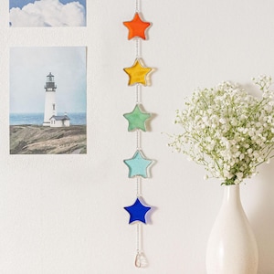 Boho Stained Glass Star Garland, Colorful Window Decor, Handmade Light Catcher for Home Decoration Q10