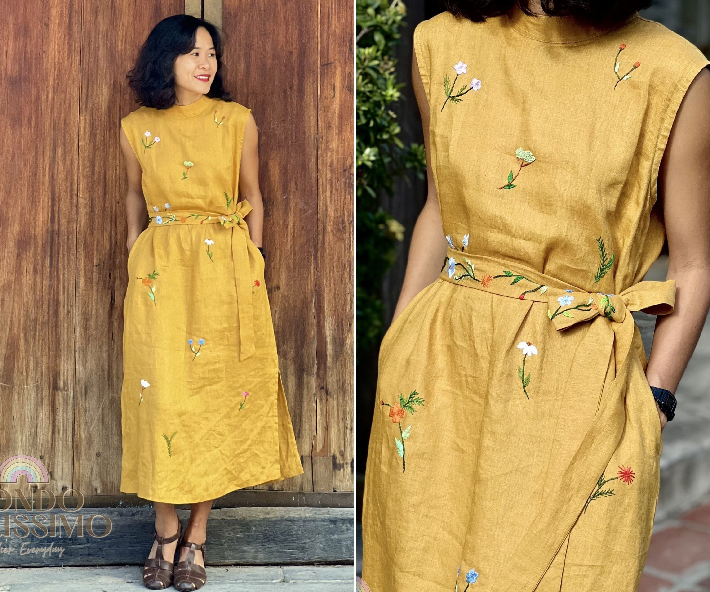 Hand Embroidery Linen Dress Linen Casual Dress Women With Etsy