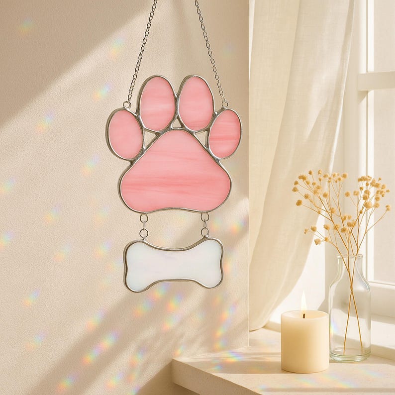 Custom Paw Print Stained Glass Memorial Suncatcher | Pet Loss Sympathy ...