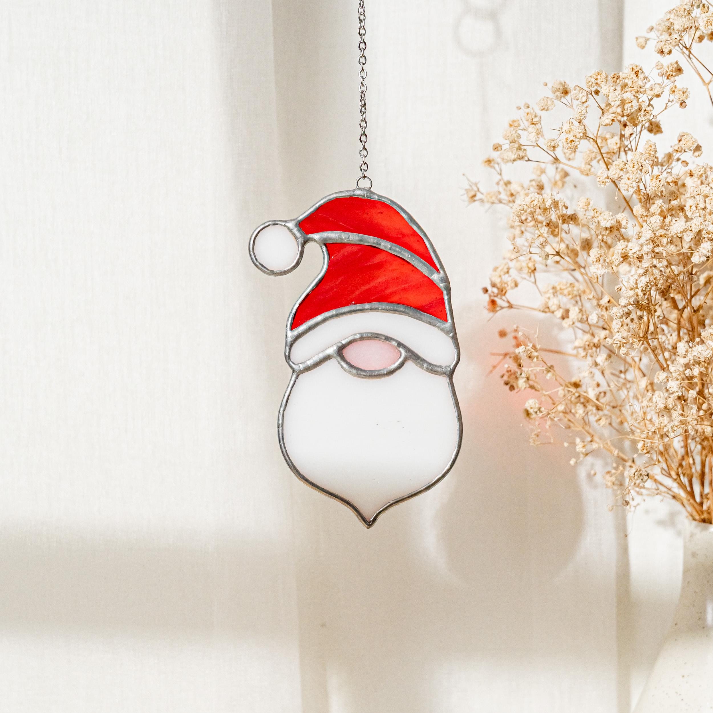 Christmas Glasses Santa Stained Glass Suncatcher Window Hanging