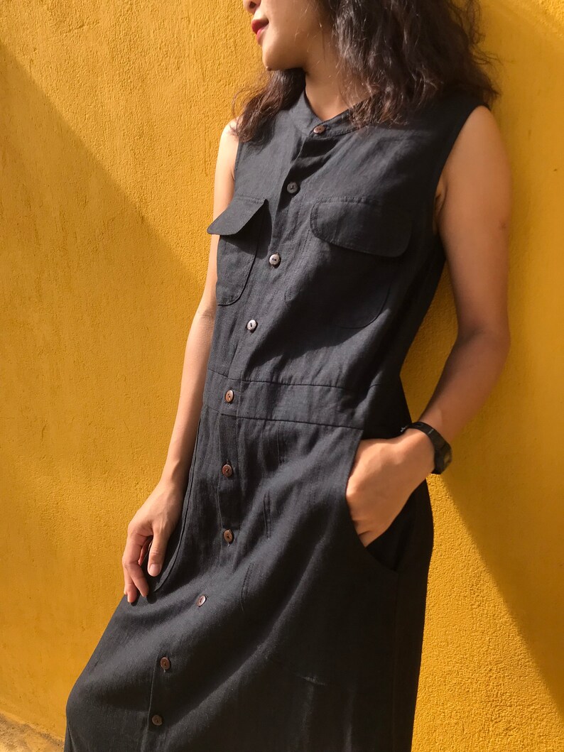 Black Linen Shirt Dress Linen Button Down Summer Dress With Etsy