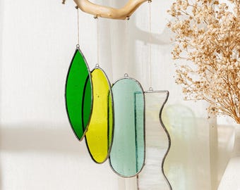 Eclectic Stained Glass Wind Chime – Handmade Window Decor & Gift for Home F89
