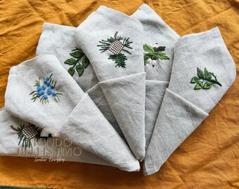 Embroidered Linen Napkin Set, Personalized Wedding Napkin , Hand Emboridery Linen Table Decor, Housewarming Gift, Soft Washed Pure Linen