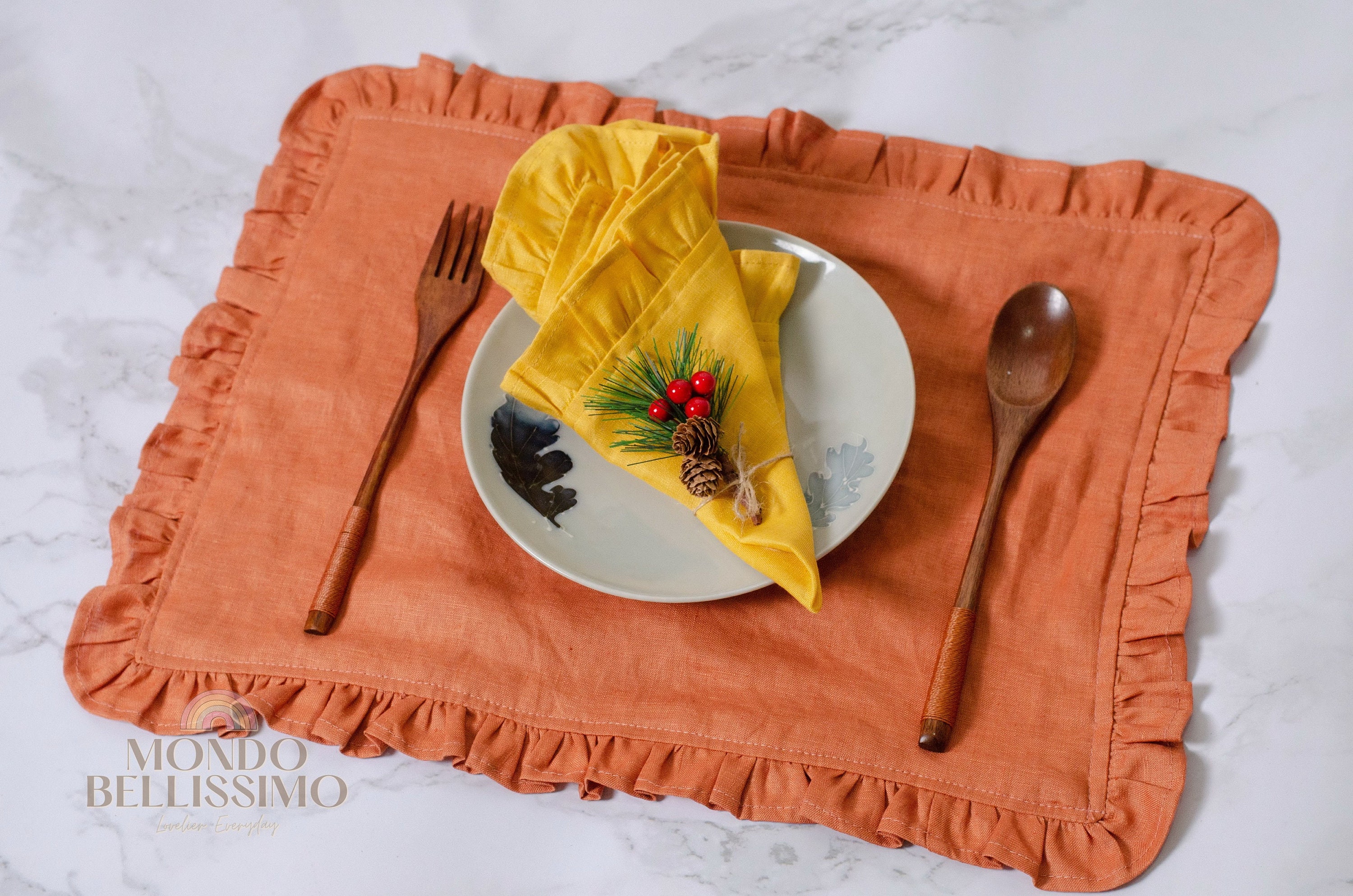 Handmade Linen Placemats Boho Rustic Placemats With Ruffle Etsy