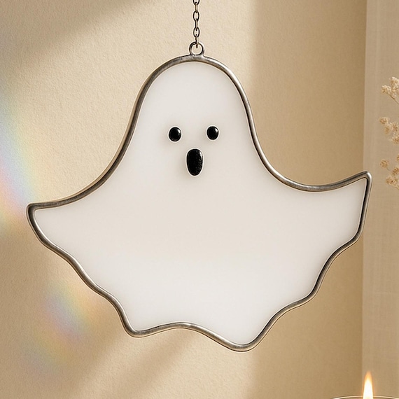 Cottagecore Ghost Window Hanging – Whimsical Halloween Glass Décor Gift F78