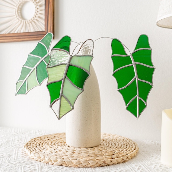 Glass Green Leaf, Garden Gift Ideas, Plant Suncatcher, Monstera Decor, Garden Gifts Unique, Window Decor, Monstera Stain Glass F34