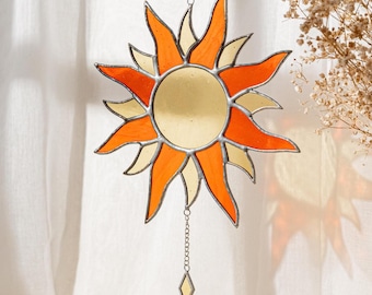 Art du soleil en verre, attrape-soleil, attrape-soleil, décoration de jardin, art soleil pour fenêtre, vitrail, vitrail déco, art fenêtre soleil F18