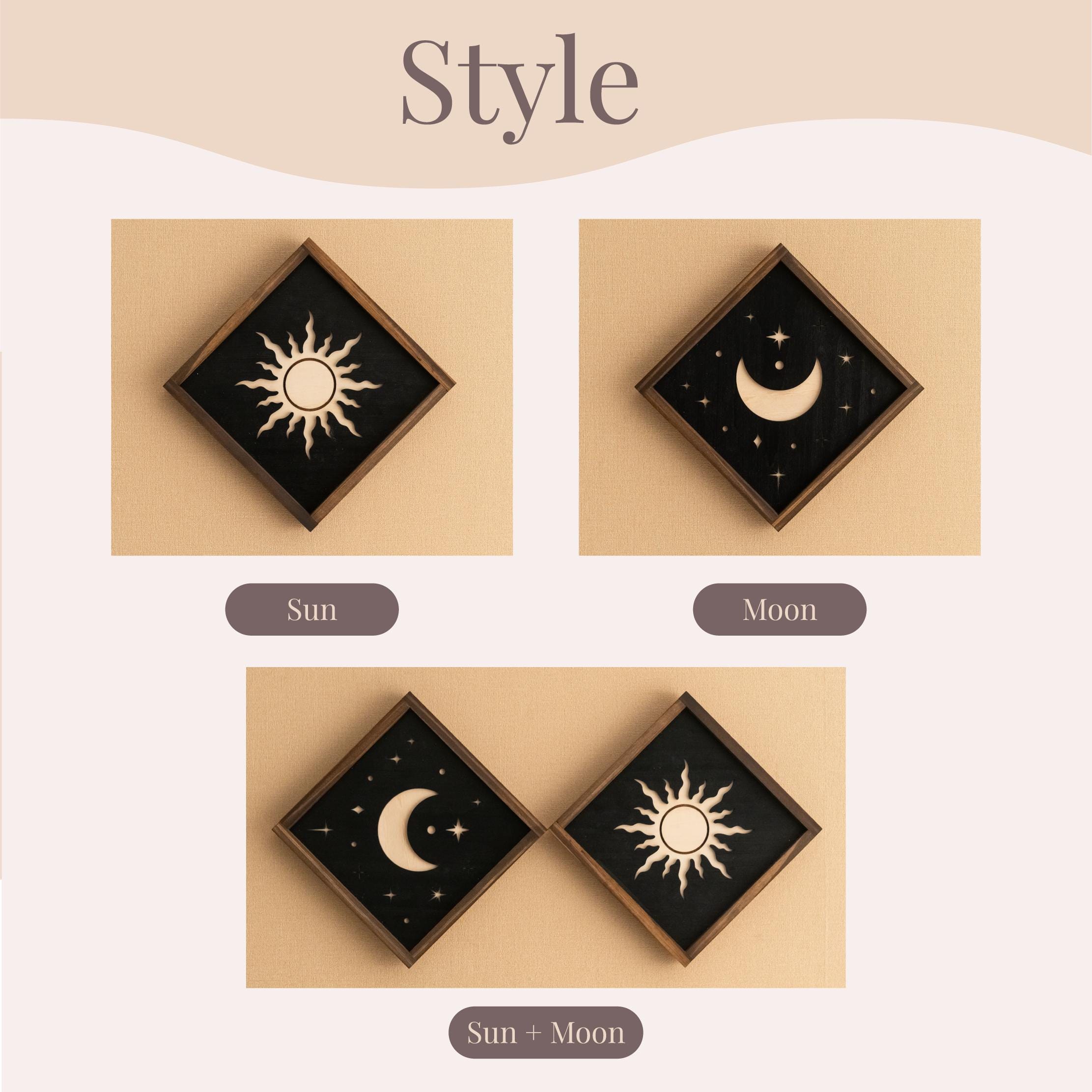 Sun and Moon Wooden Wall Art for Celestial Boho Home Decor Accent Y55 ...