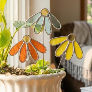 Blumenförmige Buntglas-Pflanzenstecker für Töpfe Dekor Q07