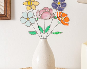 Stained Glass Birth Month Flower For Unique Plant Decor Accent Unique Gift for Mom   Q11