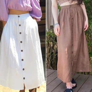 Linen Button Skirt With Pocket, High Waisted Linen Skirt, Long Linen Skirt For Women, Midi Linen Skirt, Line Skirt, Summer Bohemian Style
