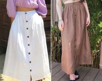 linnen knoop rok met zak, hoge taille linnen rok, lange linnen rok voor vrouwen, midi linnen rok, lijn rok, zomer boho stijl