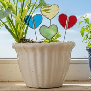 Stained Glass Heart Plant Stake for Pots & Windowsill F44