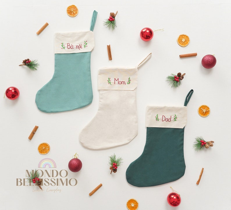 Embroidered Linen Stocking, Christmas Stockings, Linen Stocking, Personalized Gift, Name Stocking, Holiday Stocking, Minimal Stocking X03 image 3