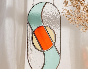 Modern stained glass suncatche, window decoration, glass wall hanging F65
